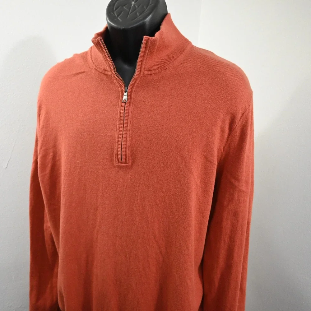 Banana‎ Republic Sweater Mens XL Regular Orange Quarter Zip Pima Cotton Cashmere